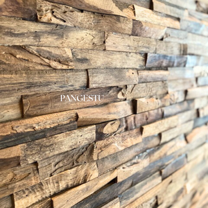 แผ่นผนังไม้สักแบบร่วมสมัยที่ออกแบบทางเรขาคณิตที่ทันสมัยสำหรับการตกแต่งภายในร้านอาหารและวิลล่า - Product Image 1