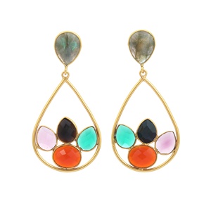 Natural Labradorite Gemstone Earrings Wholesale <b>Indian</b> Jewelry Beautiful Design 925 Sterling Silver Gold Plated Earring - Product Image 1