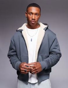 Sudadera con Capucha para Hombre, 100% Algodón, Forro Sherpa, Personalizable con Bordado, Felpa Gruesa con Cierre para Invierno - Product Image 5