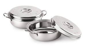 Classic Stainless Steel Insulated Casserole & Hot Pot Set with Lid (Set of 2) Dotted Roaster <b>Mirror</b> Polish Finish Eco-Friendly - Product Image 2