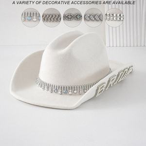 Despedida de soltera despedida de soltera Bling sombrero de vaquero blanco diamante y Perla carta novia vaquera sombreros para boda occidental - Product Image 2