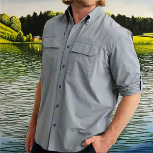 Chemise homme à manches longues, coupe-vent, légère, anti-UV, 100% polyester, fermeture boutonnée, avec logo personnalisé, pour le travail - Product Image 4