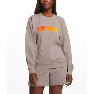 Sweat-shirts et shorts pour femmes en molleton 100% coton, tendance, col rond, couture sur les poignets, coupe régulière, uni, streetwear, ensemble personnalisable - Product Image 1