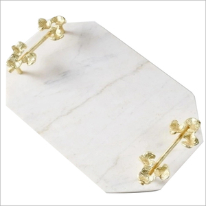 Bandeja de mármol rectangular de lujo con asas doradas Bandeja de servicio de mármol Bandeja personalizada blanca con asas Diseño increíble - Product Image 6