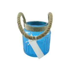 Pot en verre de haute qualité avec poignée pot de couleur bleue pour pot décoratif givré pour décor de table fait à la main - Product Image 1