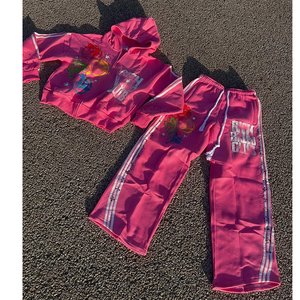 Custom Unisex Printing <b>embroidery</b> Men Flared Sweatpants and Hoodie <b>Set</b> Two Pieces Rhinestone Sweat suit French Terry Tracksuit - Product Image 2