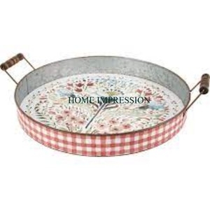 Plateau de service en métal galvanisé de forme ronde, autocollant en émail appliqué, meilleure qualité, ustensiles de cuisine pour la maison, plateau alimentaire avec poignée - Product Image 1