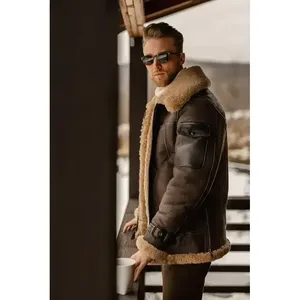 Mens Shearling B3 Flying Bomber Sheepskin Leather Coat - Product Image 4