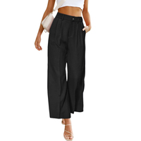 Pantalon large plissé taille haute pour femme, couleur unie, coupe décontractée, longueur cheville, avec poches et braguette boutonnée en coton, idéal pour l'été