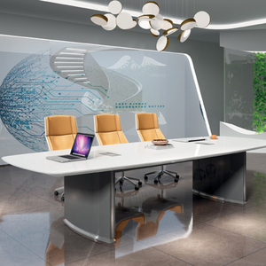 Luxury High Gloss White Conference <b>Table</b> Modern 8 10 Person Meeting <b>Table</b> Boardroom Furniture With Cable Management - Product Image 6
