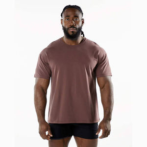 T-shirt de sport marron surdimensionné pour homme coupe ample Streetwear T-shirt de fitness haut d'entraînement de musculation à épaules tombantes pour l'été - Product Image 1