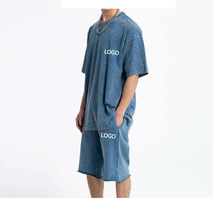 Conjuntos de verano para hombre, Conjunto de camiseta y pantalones cortos informales, traje deportivo para hombre, chándal de lavado ácido de Color, trajes sueltos, camisetas de talla para hombre - Product Image 5