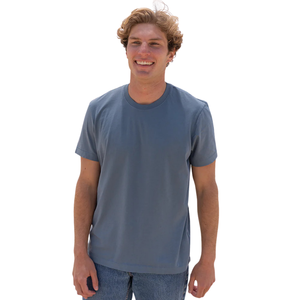 T-shirt à manches courtes pour homme, col rond, 100% coton biologique de luxe, bleu cendré, pré-rétréci, respirant, coupe ajustée - Product Image 3