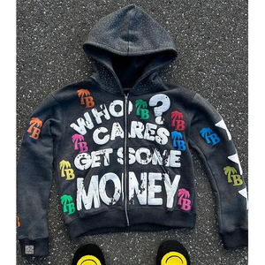 Sudadera con capucha Fabricante Pantalla personalizada Impresión en blanco Sudaderas Hombres Oversized Acid Wash Ripped Raw Hem Recortada Sudaderas con capucha - Product Image 3