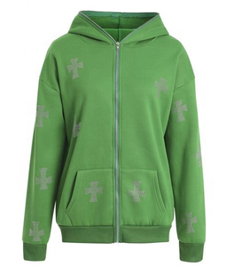 Factory Direct Supply Solid Color <b>Men</b> Rhinestone Hoodies <b>Men</b> High Quality Print Logo Thick Rhinestone <b>Zip</b> <b>up</b> Hoodie - Product Image 1