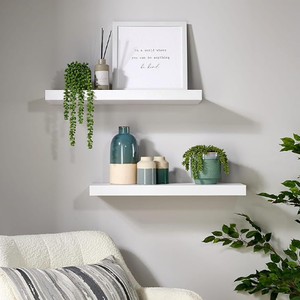 Pair of 2 <strong>Floating</strong> Wall Mounted Storage <strong>Shelf</strong> Wooden DVD <strong>60CM</strong> Hollowboard with Paper Finish Book <strong>Shelves</strong> - Product Image 1