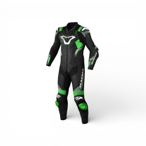 Combinaison de moto en cuir intégral MACNA Armadyl 1 pièce perforée noire et verte respirante - Product Image 1