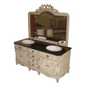 Tocador antiguo con fregadero Mesa de tocador de estilo francés con juegos de espejo Lavabo de madera para muebles de baño - Product Image 3