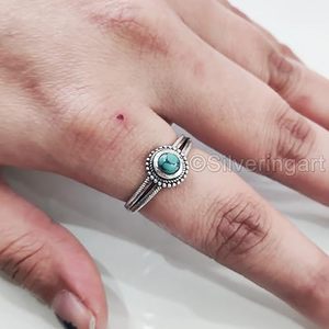 Bague pour femme en turquoise tibétaine naturelle, pierre de naissance de décembre, cadeau de Noël, bijoux faits à la main, bague en argent sterling 925 - Product Image 4