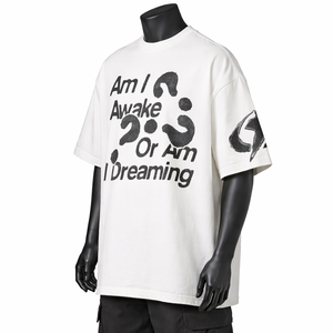 เสื้อยืดกราฟิกโอเวอร์ไซส์แบบกำหนดเองสำหรับผู้ชาย ผ้าฝ้ายคุณภาพสูง สีขาว สตรีทแวร์ ทรงหลวม เสื้อยืดขายส่งสำหรับผู้ชาย - Product Image 3