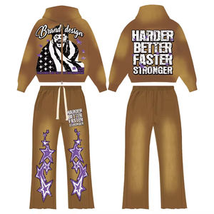 Glory ชุดวอร์มผ้าฝ้ายหนามีฮู้ดและกางเกงขายาวพิมพ์ลาย DTG สำหรับสตรีทแวร์ผ้าคอตตอนฟอกสีฝด - Product Image 3