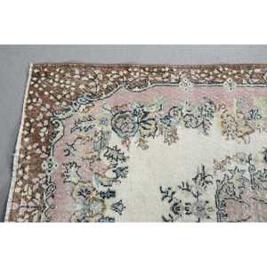 Vintage Turkish Area Rug 3,8x6,8 ft, <b>Brown</b> Pink Moroccan <b>Wool</b> Rug - Product Image 4