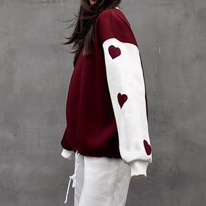 Sudadera con Capucha de Algodón Orgánico Grueso para Mujer, Bordado de Parches, Estilo Holgado, Hombros Caídos, Bloques de Color - Product Image 3