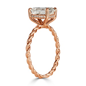 Bague de fiançailles unique en or rose 18 carats avec diamants taille émeraude, sertie d'une bague de mariage féminine en or rose 18 carats avec diamant torsadé - Product Image 3