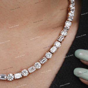 Collar de Tenis con Moissanita Chapada en Rodio con Piedras Redondas y de Corte Esmeralda, Elegante Collar de Tenis para Mujer, Joyería de Regalo - Product Image 3