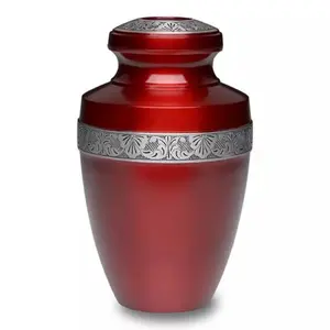 Urnas de cremación funeraria para cenizas de adultos, urnas de latón, color rojo y plateado, calidad prémium, venta al por mayor