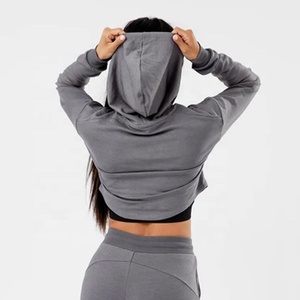 Crop Top sudaderas con capucha sudadera al por mayor personalizado en blanco recortado Top sudaderas con capucha para mujeres peso pesado 450 Plus GSM - Product Image 2