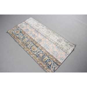 Alfombra Vintage de 2.4x4.5 pies, Alfombra Turca Pequeña, Alfombra a Cuadros Azul - Product Image 2