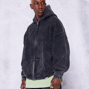 Sweats à capuche délavés à l'acide pour hommes, vêtements de rue à épaules tombantes, sweats à capuche surdimensionnés vintage délavés à l'acide avec fermeture éclair pour hommes - Product Image 1