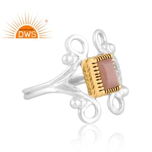 Bague en argent sterling fin de meilleure qualité, pierre de lune de pêche naturelle, pierre précieuse de déclaration, fabricant de bijoux personnalisés - Product Image 3