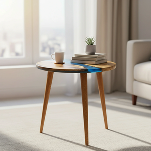 Table à manger/table basse en bois d'acacia en résine bleue, luxe moderne, faite à la main, imperméable, personnalisable, cadeau de Pâques, de Ramadan, de sympathie, salon - Product Image 6