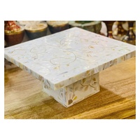 Support à gâteau carré moderne fait main en résine MDF imitation nacre véritable, 25x25x12cm, centre de table de mariage