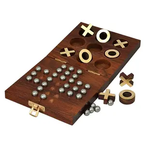 Handgemaakte Houten Tic Tac Toe En Solitaire 2in1 Spel