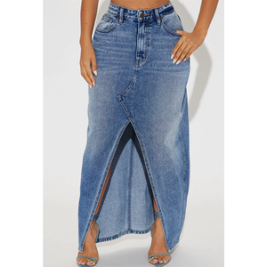 Maxi avant fente Baggy Denim robes Vintage moustaches femmes robes mode singe lavé OEM femmes jupes - Product Image 2