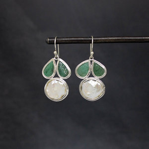 Natural Freshwater Pearl and <b>Green</b> <b>Emerald</b> Gemstone Earrings Female 925 Silver 2025 New Fashion Earrings Light Luxury Earrings - Product Image 1
