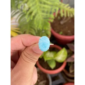 Natural Larimar Moissanite <b>Ring</b> <b>925</b> Sterling <b>Silver</b> Handmade Gemstone <b>Ring</b> Wholesale Jewelry Supplier - Product Image 1