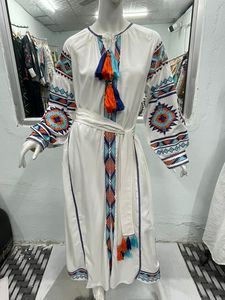 Maxi vestido de algodón 100% tejido con bordado pesado para mujer, manga corta, verano largo, ropa informal gitana, cintura Natural lavable - Product Image 3