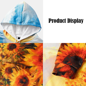 Sudadera con Capucha Sublimada con Diseño de Campo de Girasoles para Hombre |   Sudadera de Forro Polar con Estampado Floral Vibrante |   Sudadera con Capucha Estilo Urbano - Product Image 3