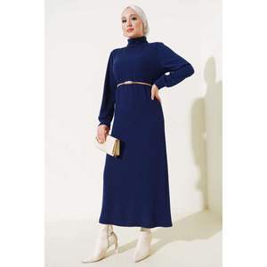 Robe à col roulé en velours côtelé Bleu Marine - Product Image 2