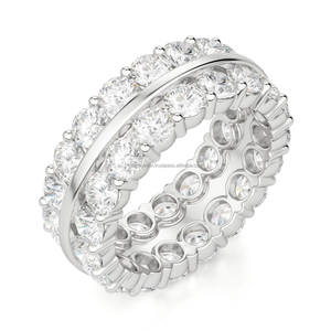 Anillo de eternidad unisex de plata de ley con moissanita de corte brillante y engaste de puntas, diseño personalizado, precio mayorista, listo para enviar - Product Image 1