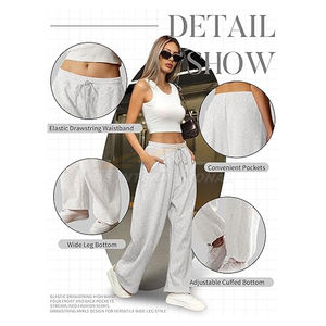 Pantalon de survêtement pour femme d'hiver, taille haute élastique, pantalon ample avec poches, cordon de serrage ajustable à la cheville, 100% coton respirant - Product Image 5