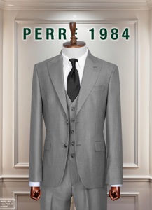 Costume d'affaires gris en viscose pour homme, grande taille, double boutonnage, col mandarin, coupe classique, anti-rétrécissement, infroissable - Product Image 2