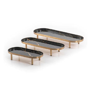 Plateaux de serveur de chocolat en métal de forme ovale de trois pièces conception fantastique différentes tailles plateaux d'affichage de gâteau en métal plateau de chocolat - Product Image 4