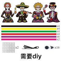 Décorations suspendues pour le Jour des Morts : Crâne de sucre mexicain, squelette, mariée et marié, avec pompon, pour la décoration de fête du Día de los Muertos