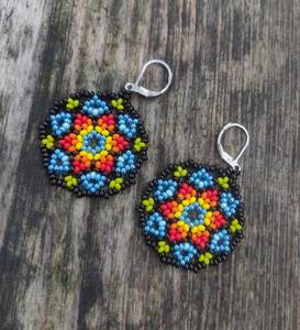 Boho <b>bead</b> earrings with <b>turquoise</b> design andy cascading fringe, unique jewelry gift - Product Image 4