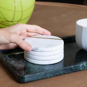 Luxury <b>White</b> Ceramic Classic <b>Coasters</b> Set of 6 with Gold Brass Inlay Round 3-Inch Diameter Durable & Eco-Friendly - Product Image 3